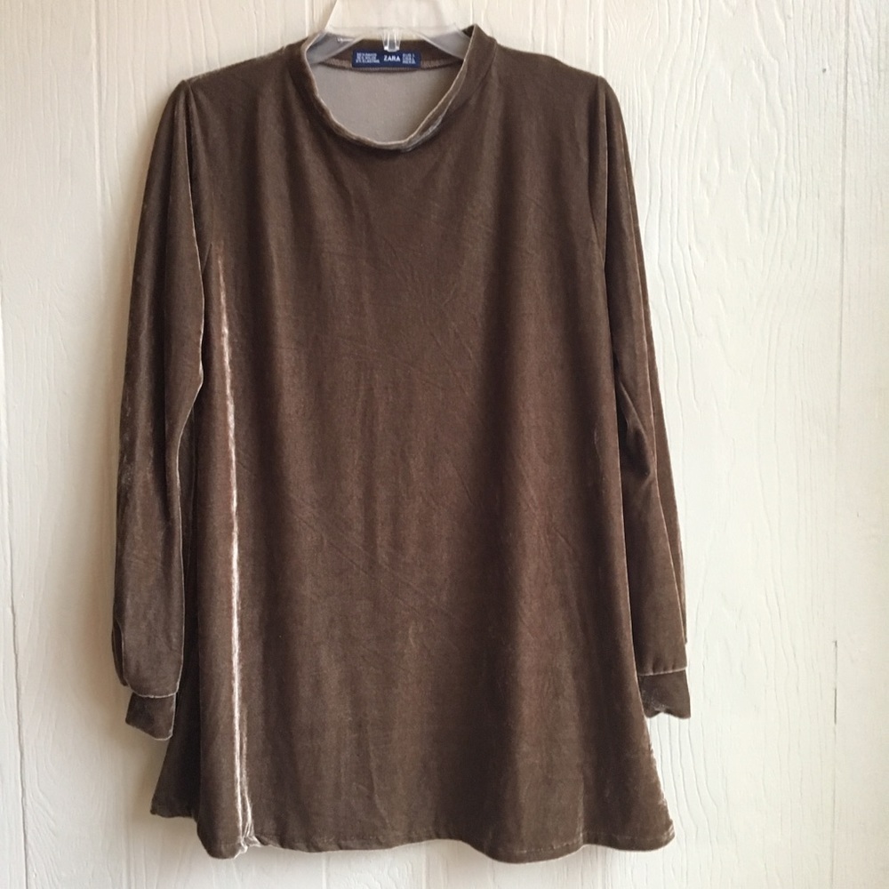 Zara Mock Turtle Neck Velveteen Flowy Top